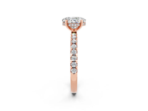 Rose gold Oval Cut Moissanite Solitaire Ring with Round  Pavé Band and Four-Prong Setting_44
