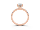 Rose gold Oval Cut Moissanite Solitaire Ring with Round  Pavé Band and Four-Prong Setting_45
