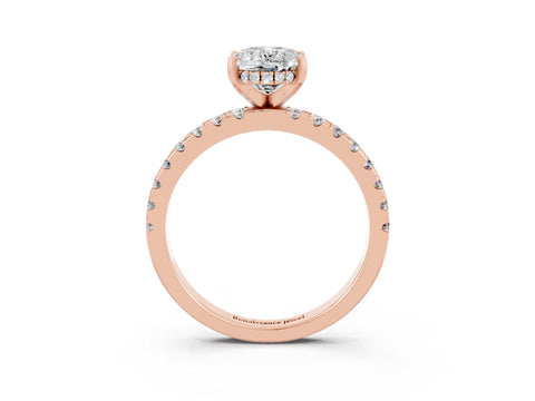 Rose gold Oval Cut Moissanite Solitaire Ring with Round  Pavé Band and Four-Prong Setting_45