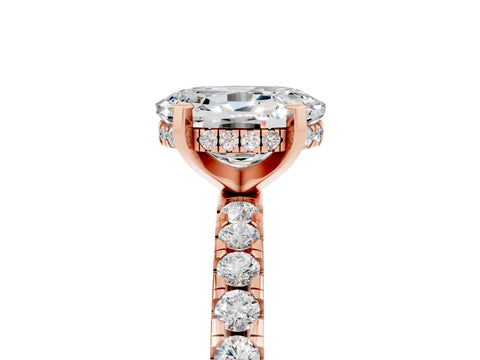 Rose gold Oval Cut Moissanite Solitaire Ring with Round  Pavé Band and Four-Prong Setting_47