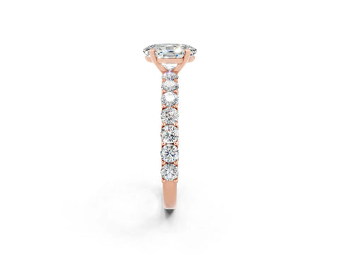 Rose gold Oval Cut Moissanite Solitaire Ring with Shared Prong Pavé Band and Four-Prong Setting_14