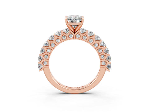 Rose gold Oval Cut Moissanite Solitaire Ring with Shared Prong Pavé Band and Four-Prong Setting_15