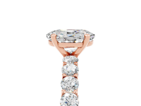 Rose gold Oval Cut Moissanite Solitaire Ring with Shared Prong Pavé Band and Four-Prong Setting_17