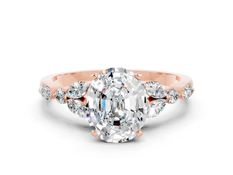Rose gold Oval Cut Moissanite Solitaire Ring with Side Stones and Four-Prong Setting_12