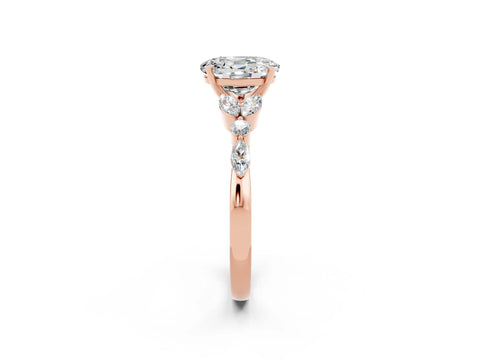 Rose gold Oval Cut Moissanite Solitaire Ring with Side Stones and Four-Prong Setting_14