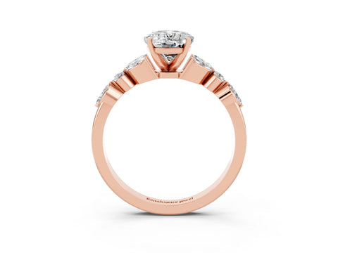 Rose gold Oval Cut Moissanite Solitaire Ring with Side Stones and Four-Prong Setting_15