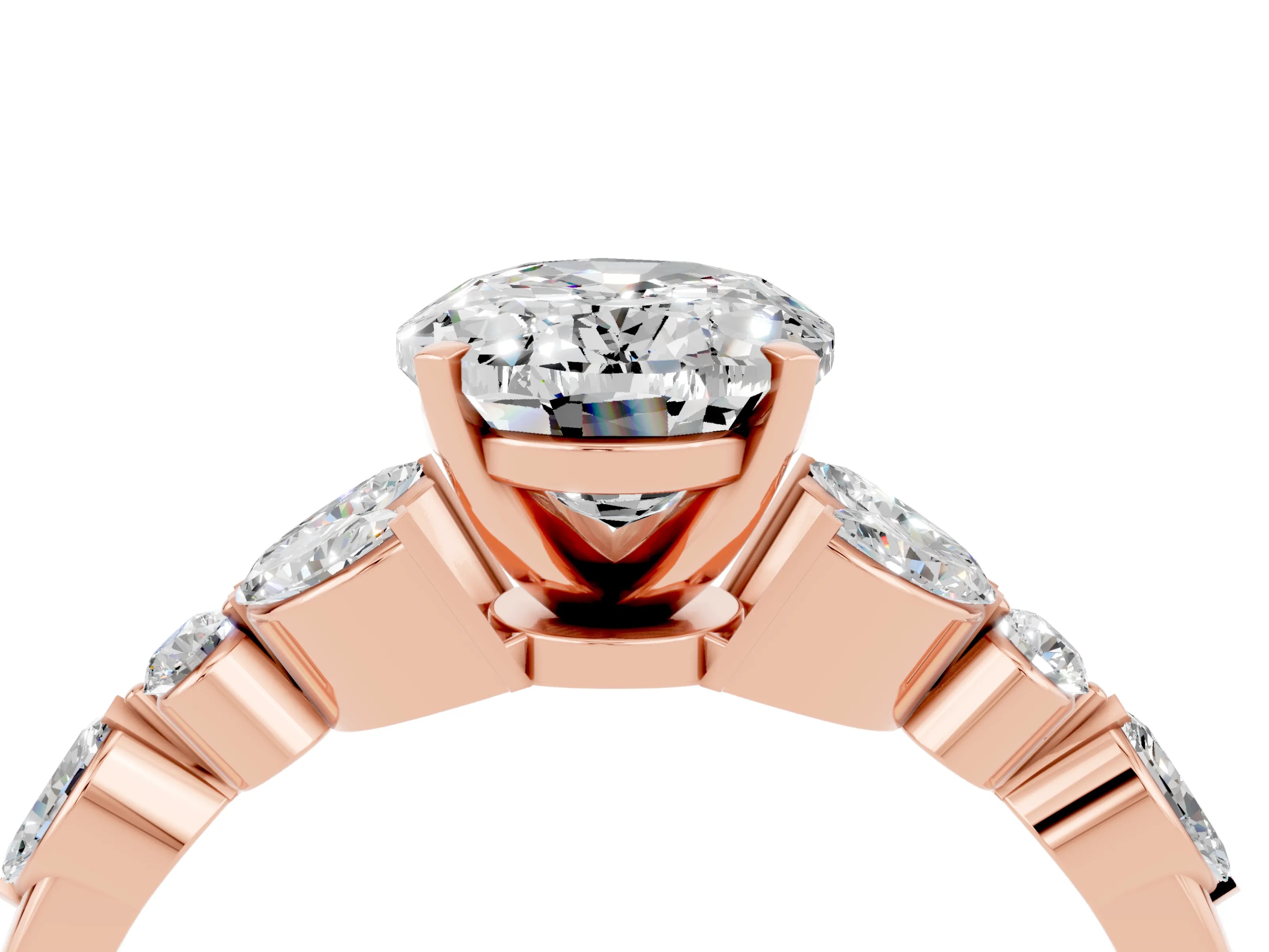 Rose gold Oval Cut Moissanite Solitaire Ring with Side Stones and Four-Prong Setting_16