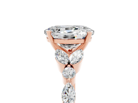 Rose gold Oval Cut Moissanite Solitaire Ring with Side Stones and Four-Prong Setting_17