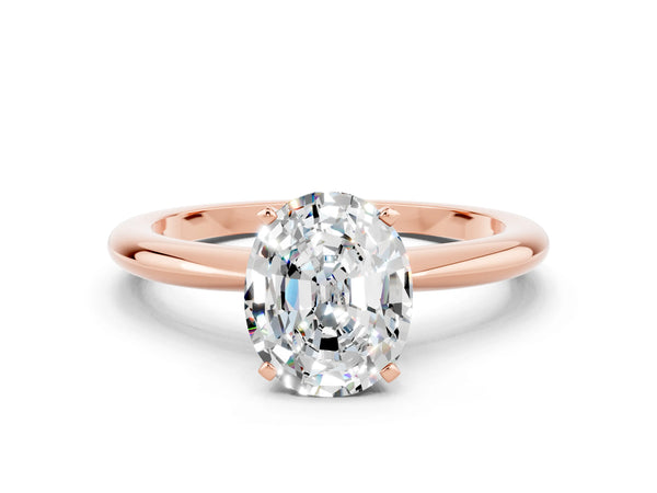 Rose gold Oval Cut Moissanite Solitaire Ring with Six-Prong Setting and Classic Band
