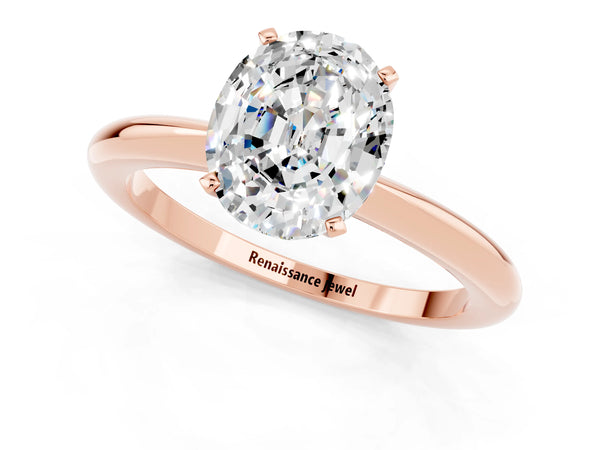 Rose gold Oval Cut Moissanite Solitaire Ring with Six-Prong Setting and Classic Band