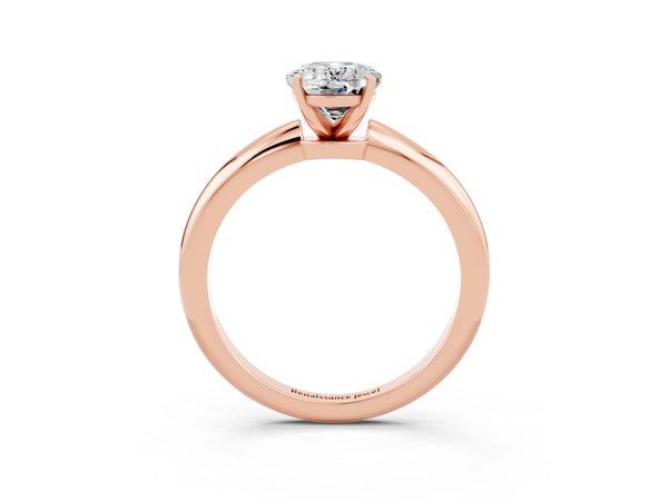 Rose gold Oval Cut Moissanite Solitaire Ring with Six-Prong Setting and Classic Band