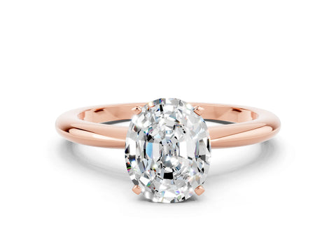 Rose gold Oval Cut Moissanite Solitaire Ring with Six-Prong Setting and Classic Band