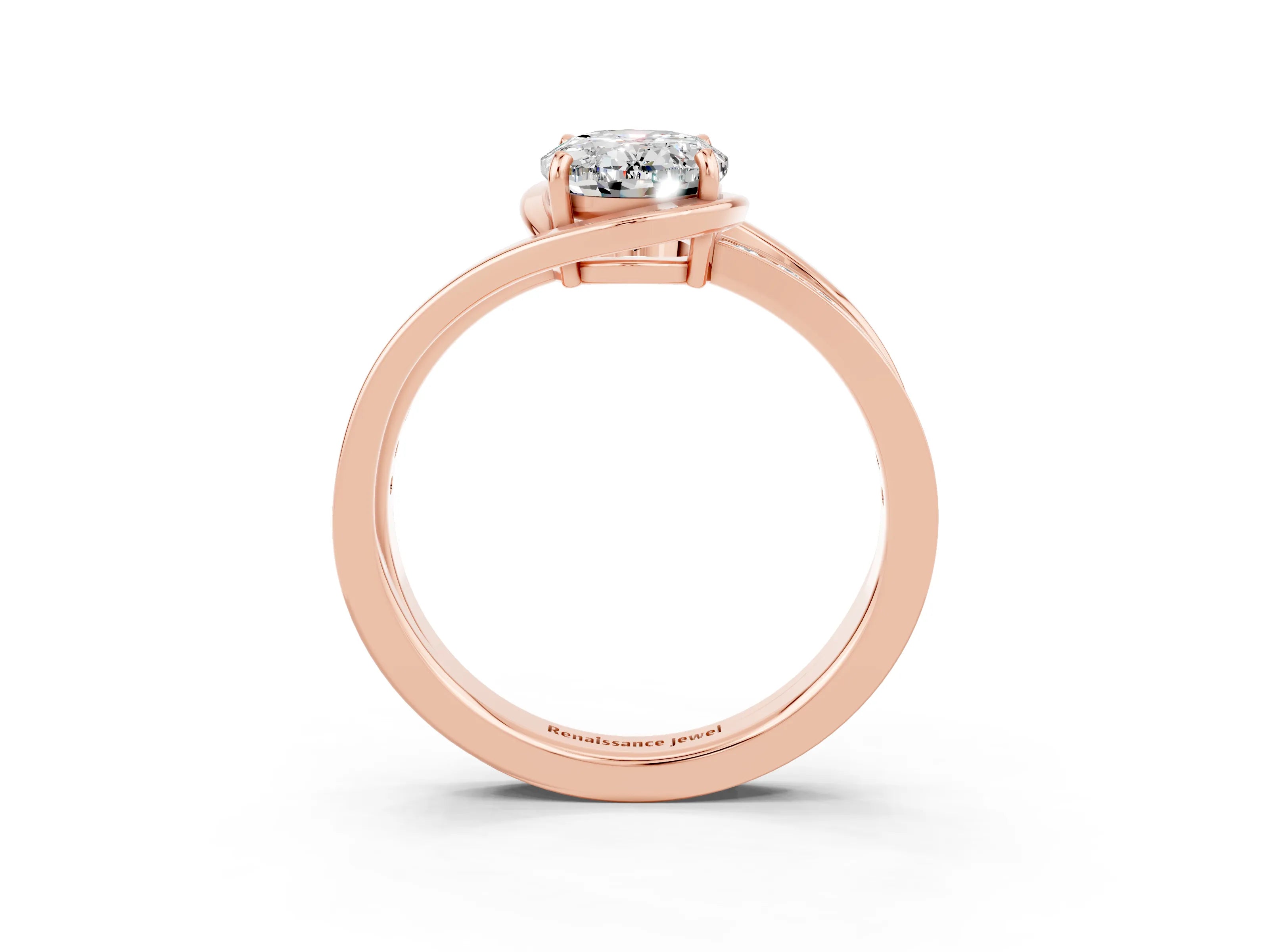 Rose gold Oval Cut Moissanite Solitaire Ring with Split Shank and Prong Setting_3