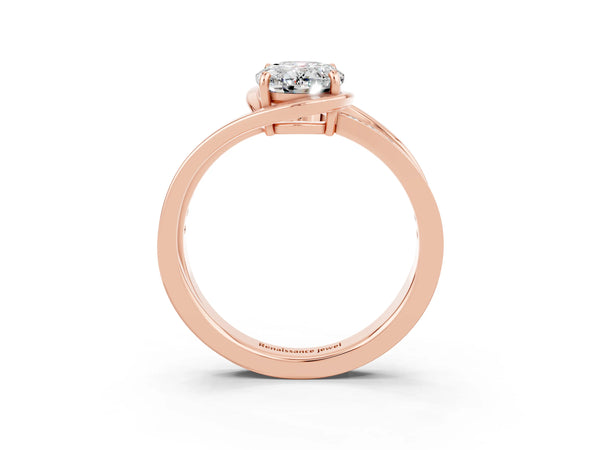 Rose gold Oval Cut Moissanite Solitaire Ring with Split Shank and Prong Setting