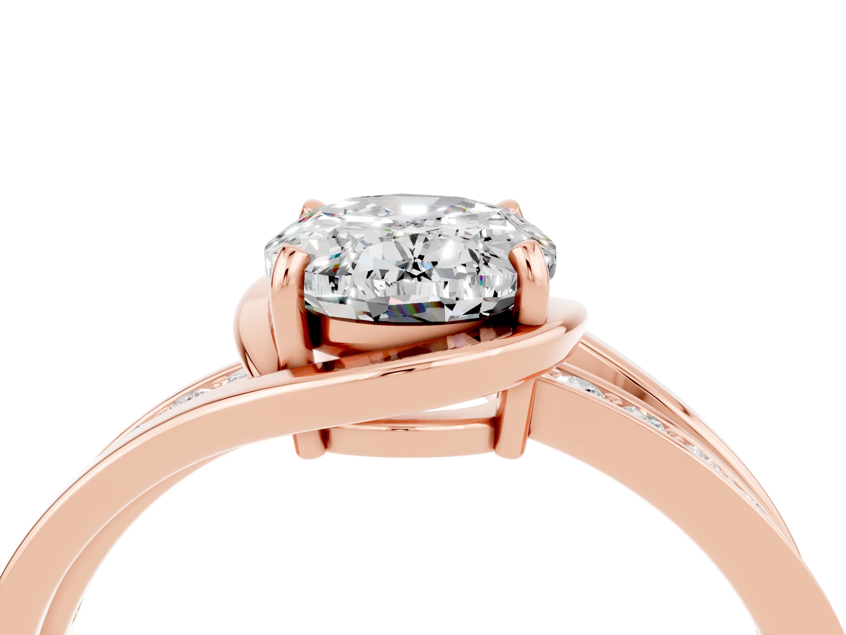 Rose gold Oval Cut Moissanite Solitaire Ring with Split Shank and Prong Setting_4