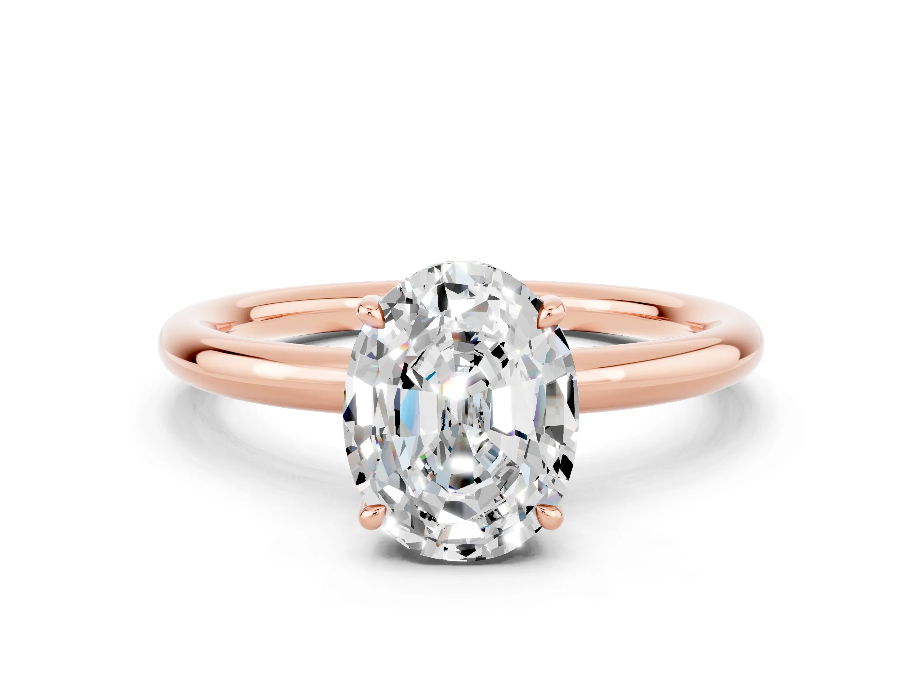 Rose gold Oval Cut Moissanite Solitaire Ring with Thin Band and Four-Prong Setting_12