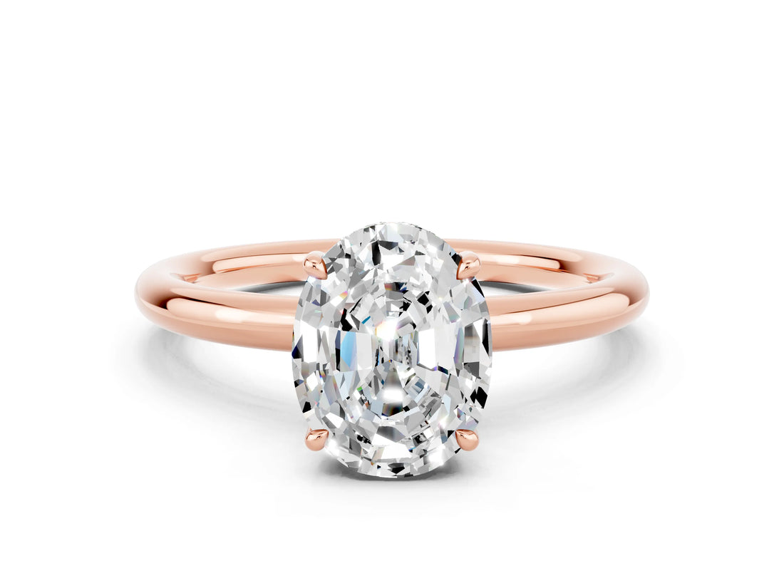 Rose gold Oval Cut Moissanite Solitaire Ring with Thin Band and Four-Prong Setting_12