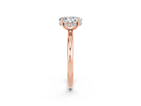 Rose gold Oval Cut Moissanite Solitaire Ring with Thin Band and Four-Prong Setting