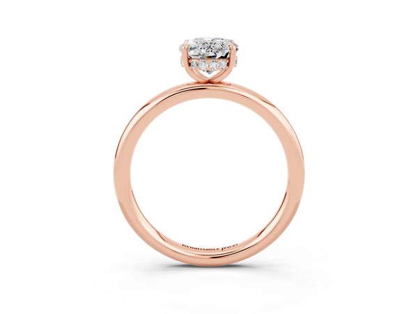 Rose gold Oval Cut Moissanite Solitaire Ring with Thin Band and Four-Prong Setting