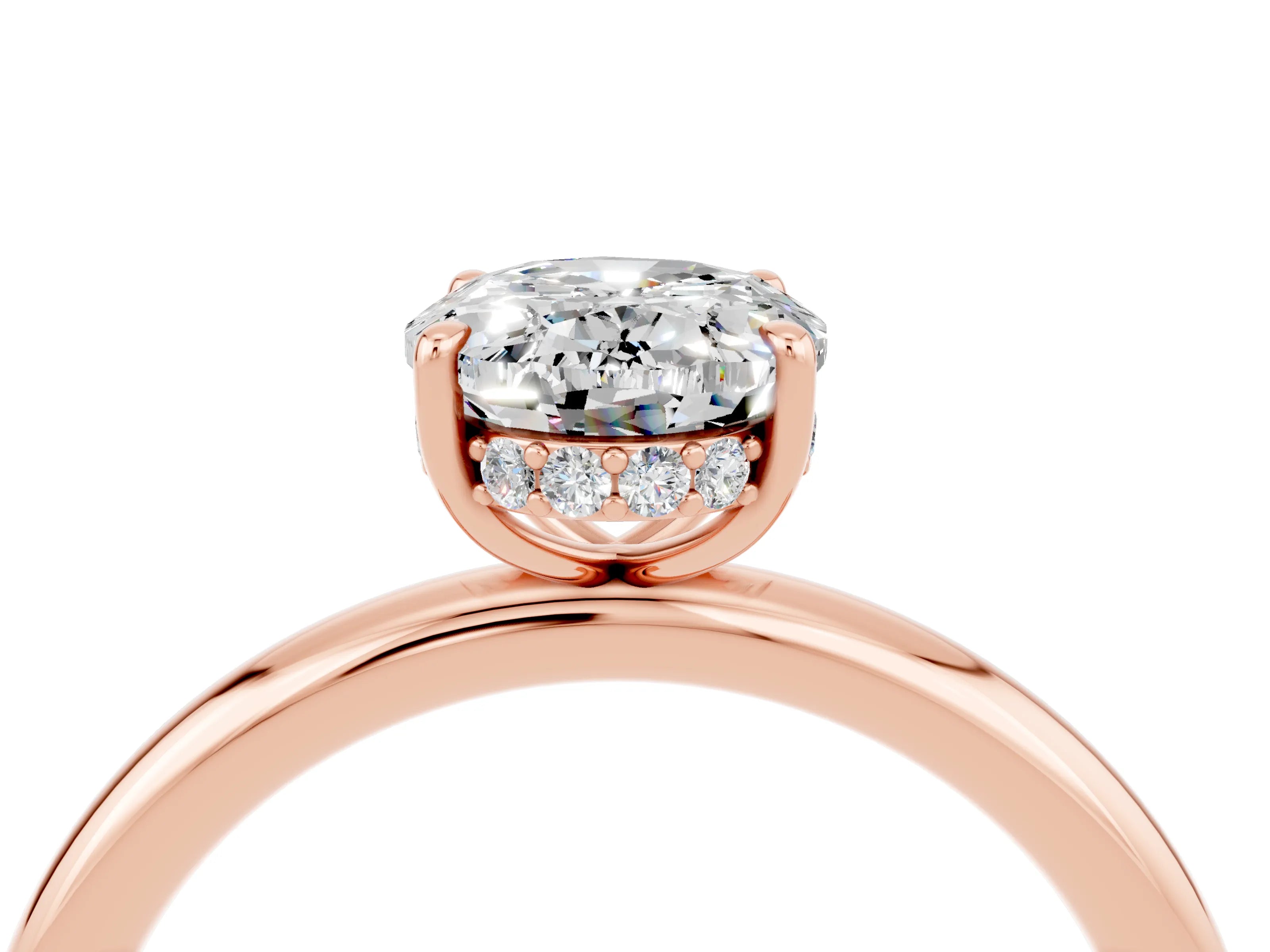 Rose gold Oval Cut Moissanite Solitaire Ring with Thin Band and Four-Prong Setting_16