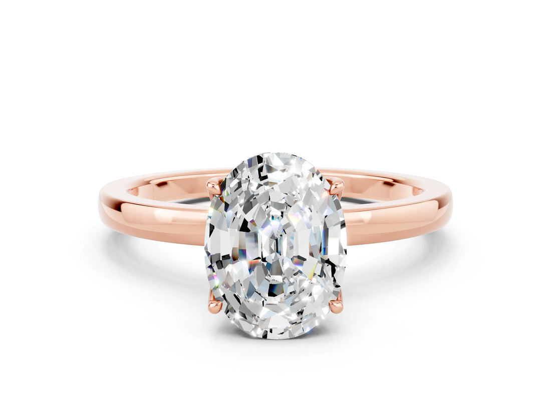 Rose gold Oval Cut Moissanite Solitaire Ring with Thin Band and Prong Setting_12
