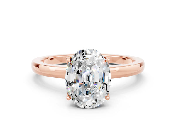 Rose gold Oval Cut Moissanite Solitaire Ring with Thin Band and Prong Setting
