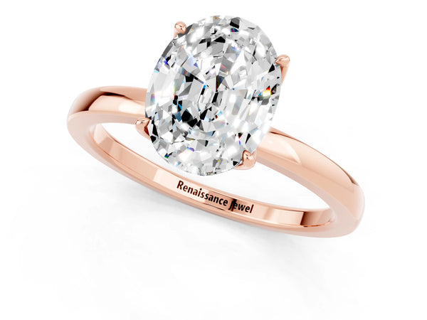 Rose gold Oval Cut Moissanite Solitaire Ring with Thin Band and Prong Setting