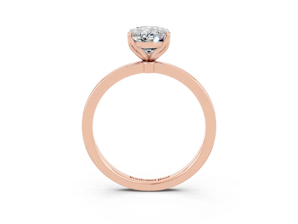 Rose gold Oval Cut Moissanite Solitaire Ring with Thin Band and Prong Setting