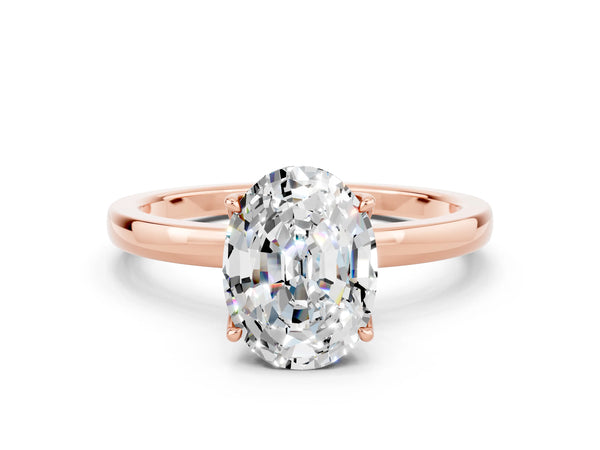 Rose gold Oval Cut Moissanite Solitaire Ring with Thin Band and Prong Setting