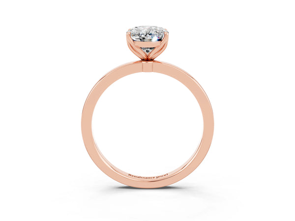 Rose gold Oval Cut Moissanite Solitaire Ring with Thin Band and Prong Setting