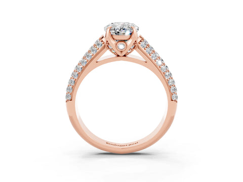Rose gold Oval Cut Moissanite Solitaire Ring with Three-Row Pavé Band and Four-Prong Setting_15