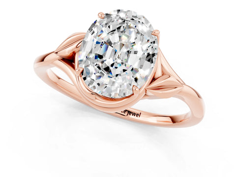 Rose gold Oval Cut Moissanite Solitaire Ring with Twist Band and Four-Prong Setting_25