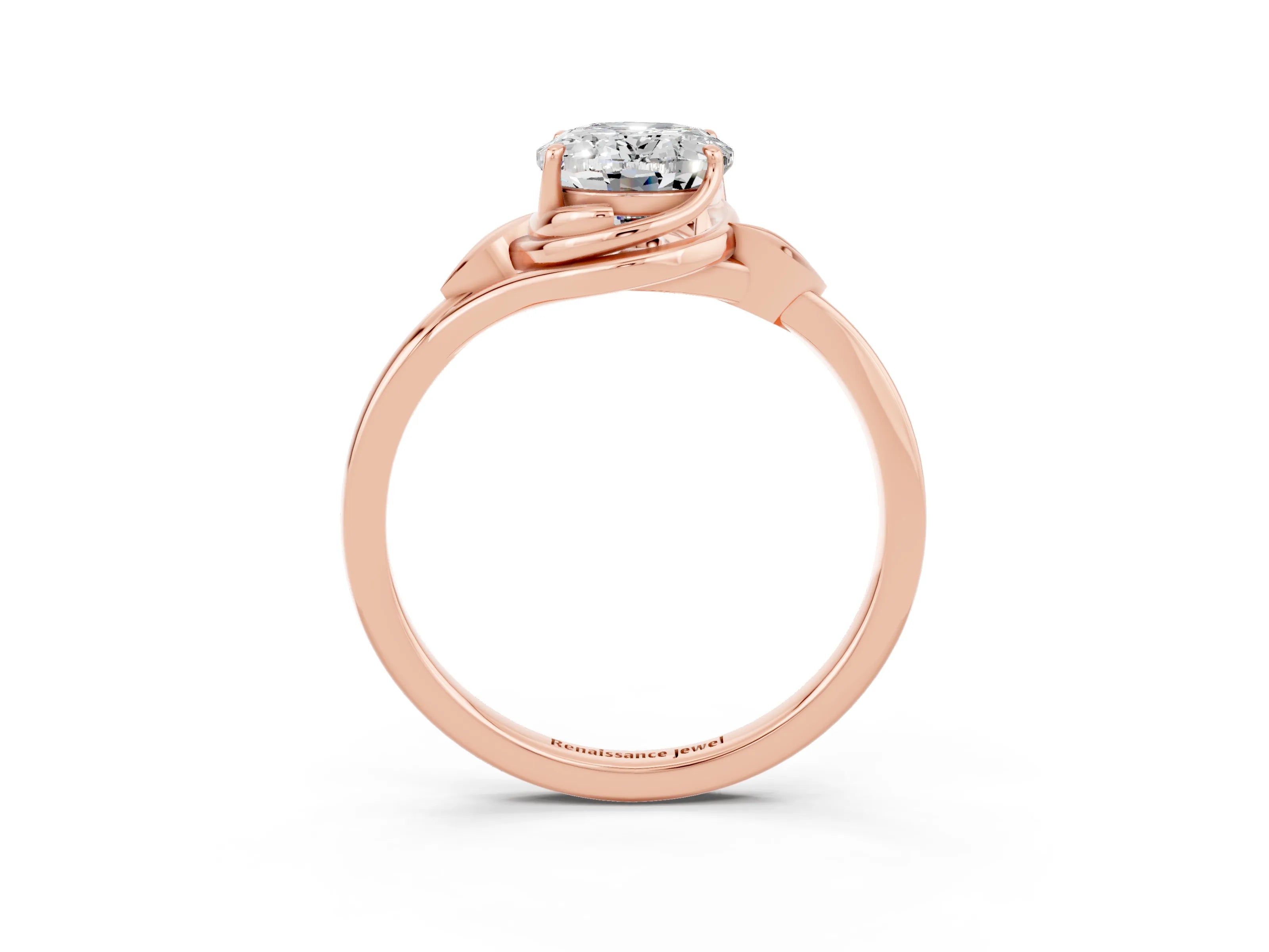 Rose gold Oval Cut Moissanite Solitaire Ring with Twist Band and Four-Prong Setting_27