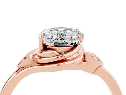 Rose gold Oval Cut Moissanite Solitaire Ring with Twist Band and Four-Prong Setting_28