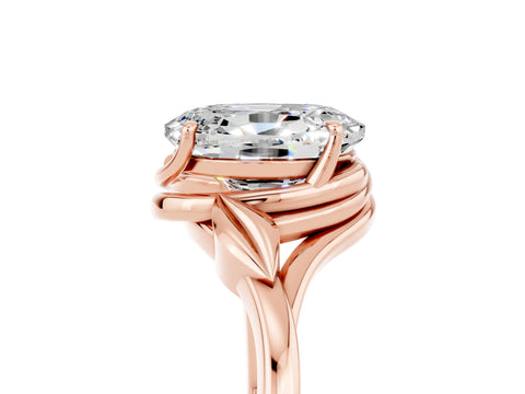 Rose gold Oval Cut Moissanite Solitaire Ring with Twist Band and Four-Prong Setting_29