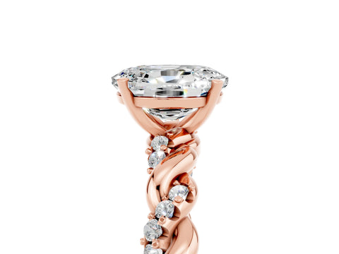 Rose gold Oval Cut Moissanite Solitaire Ring with Twisted Band and Pavé Accents_5