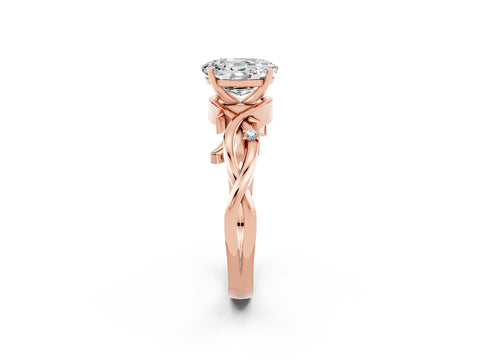 Rose gold Oval Cut Moissanite Solitaire Ring with Twisted Band and Prong Setting_2