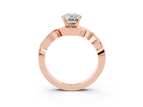 Rose gold Oval Cut Moissanite Solitaire Ring with Twisted Band and Prong Setting_3