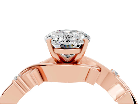 Rose gold Oval Cut Moissanite Solitaire Ring with Twisted Band and Prong Setting_4
