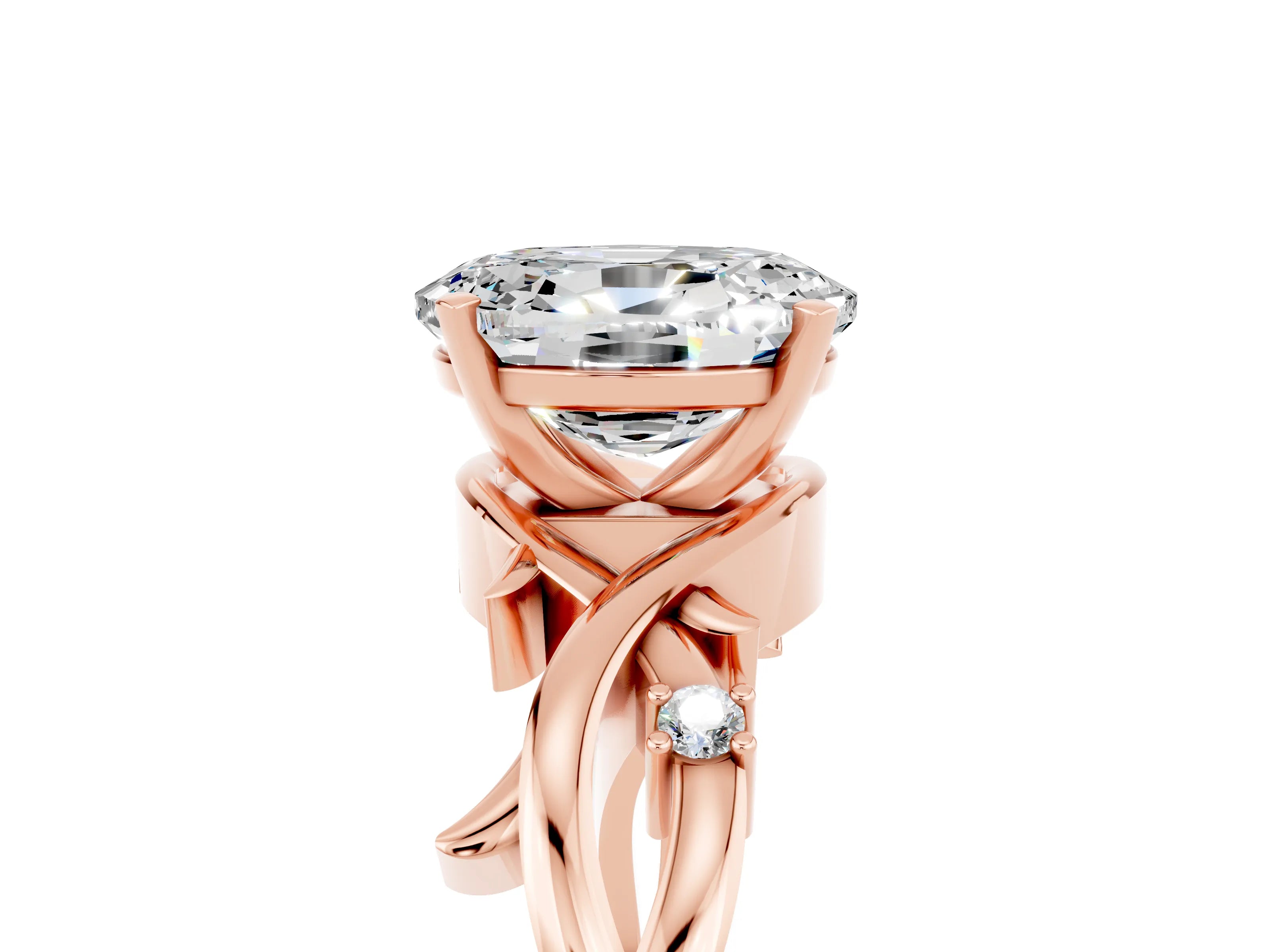 Rose gold Oval Cut Moissanite Solitaire Ring with Twisted Band and Prong Setting_5