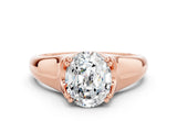 Rose gold Oval Cut Moissanite Solitaire Ring with Wide Band and Prong Setting