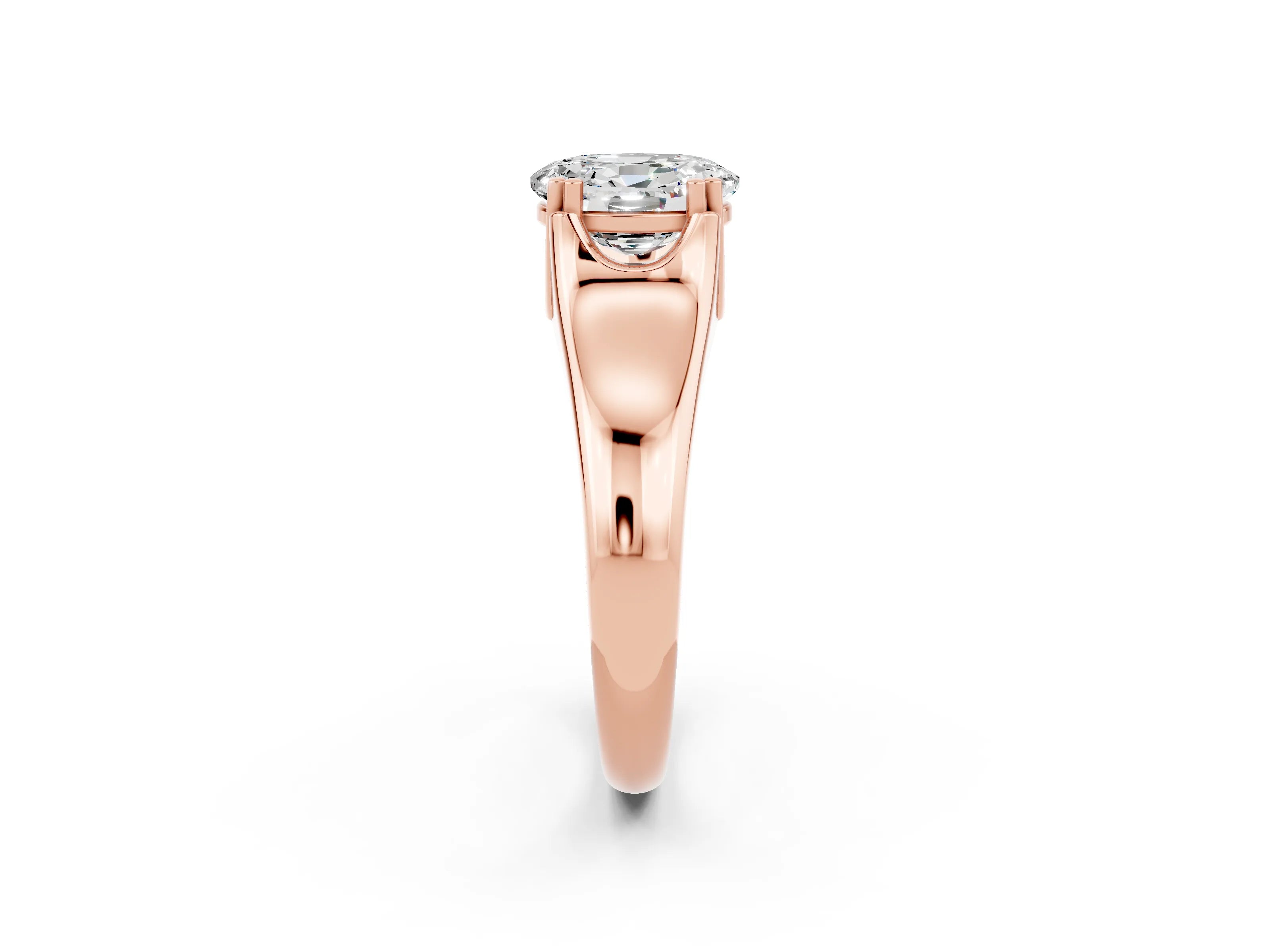 Rose gold Oval Cut Moissanite Solitaire Ring with Wide Band and Prong Setting_2