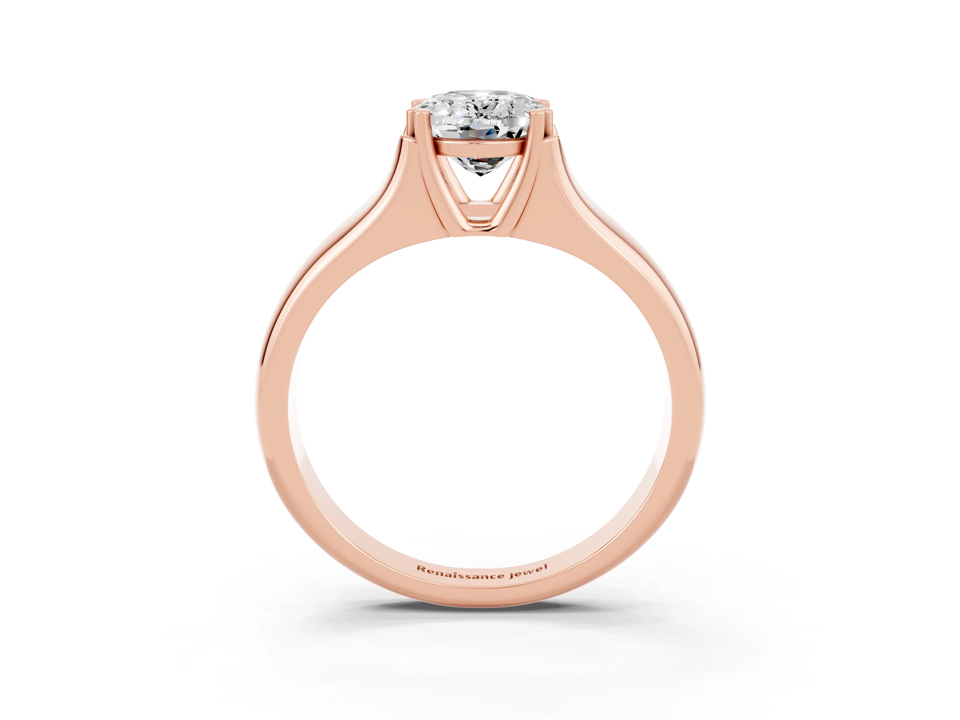 Rose gold Oval Cut Moissanite Solitaire Ring with Wide Band and Prong Setting_3