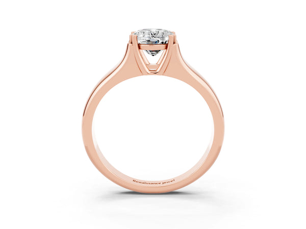 Rose gold Oval Cut Moissanite Solitaire Ring with Wide Band and Prong Setting