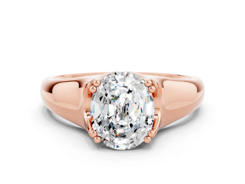 Rose gold Oval Cut Moissanite Solitaire Ring with Wide Band and Prong Setting