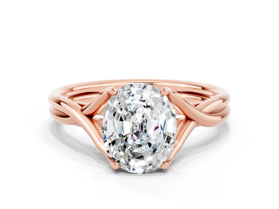 Rose gold Oval Cut Moissanite Solitaire Twist Band Prong Setting Ring_36