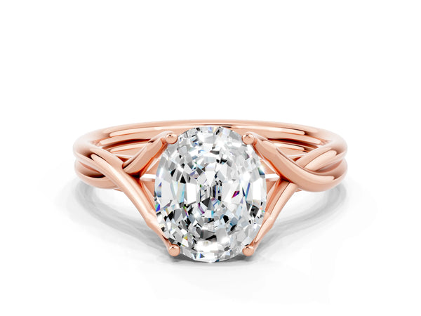 Rose gold Oval Cut Moissanite Solitaire Twist Band Prong Setting Ring