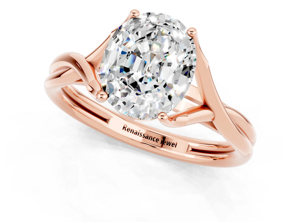 Rose gold Oval Cut Moissanite Solitaire Twist Band Prong Setting Ring