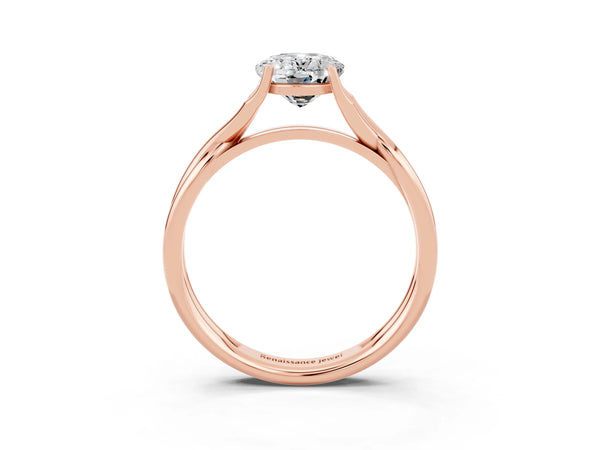 Rose gold Oval Cut Moissanite Solitaire Twist Band Prong Setting Ring