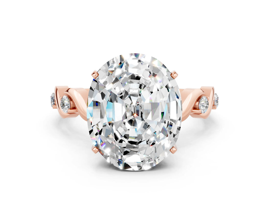 Rose gold Oval Cut Moissanite Solitaire Twisted Band with Round  Accents and Prong Setting_12